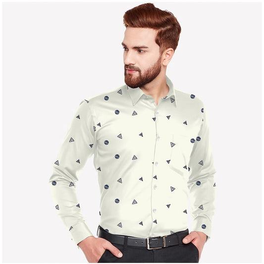 Generic Men's Casual Viscose Rayon Printed Full Sleeve Collar Shirt (Cream)