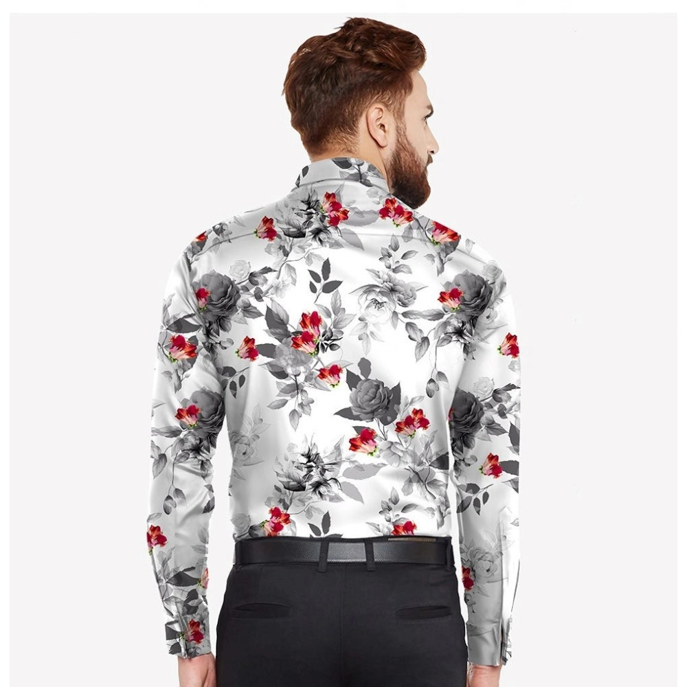 Generic Men's Casual Viscose Rayon Floral Print Full Sleeve Collar Shirt (Black)