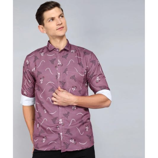 Generic Men's Casual Viscose Rayon Printed Full Sleeve Collar Shirt (Purple)