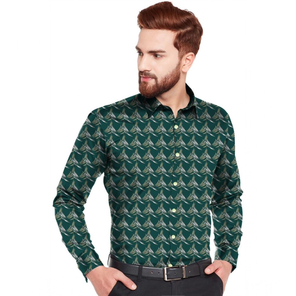 Generic Men's Casual Viscose Rayon Printed Full Sleeve Collar Shirt (Dark Green)