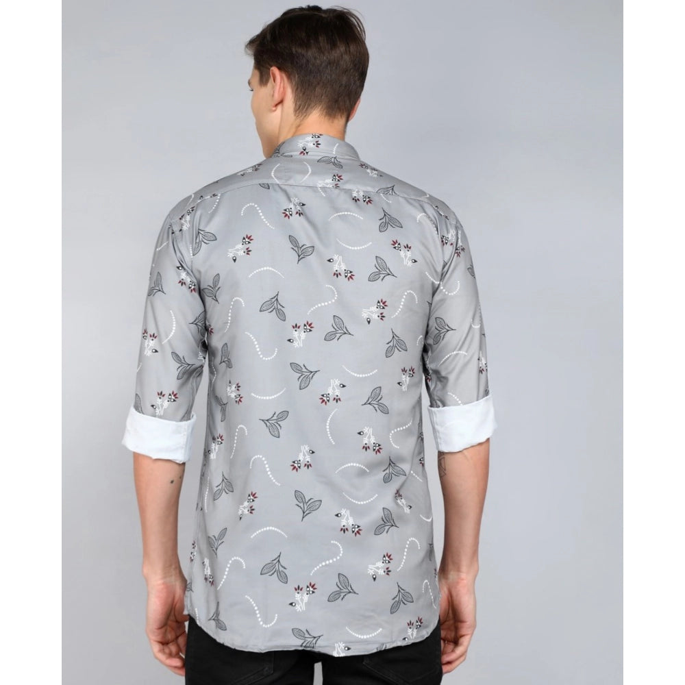 Generic Men's Casual Viscose Rayon Printed Full Sleeve Collar Shirt (Grey)