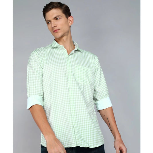 Generic Men's Casual Viscose Rayon Checkered Full Sleeve Collar Shirt (Green)