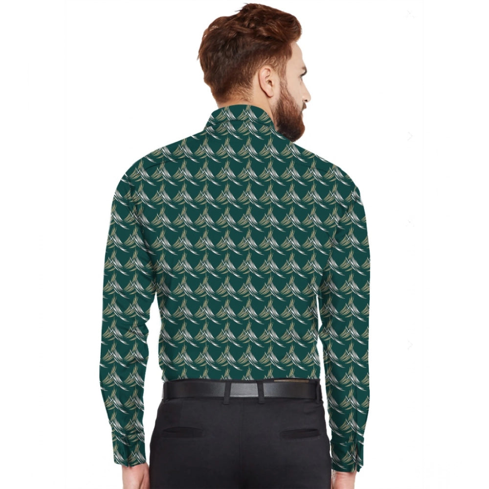 Generic Men's Casual Viscose Rayon Printed Full Sleeve Collar Shirt (Dark Green)