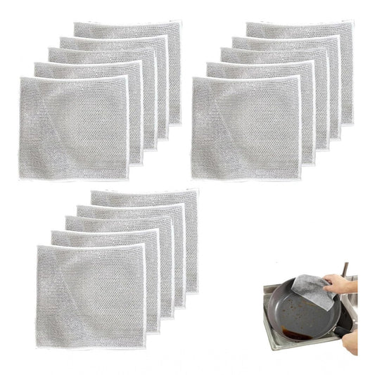 Generic 12Pcs Cotton Dishwashing Rag Wire Soft Scrubs (Silver)
