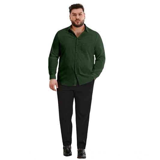 Generic Mens Casual Cotton Solid Full Sleeve Shirt (Green)