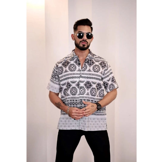 Generic Men's Linen Printed Half Sleeve Shirt (Black White)