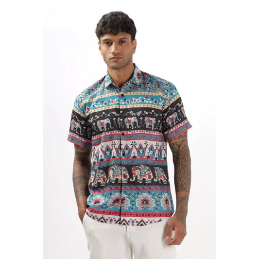 Generic Men's Linen Printed Half Sleeve Shirt (Multicolor)