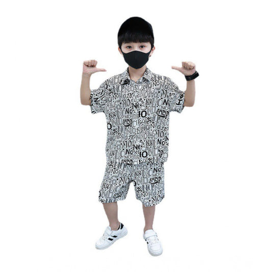 Generic Kid's Lycra Printed Casual wear Shirt And Shorts Set (White)