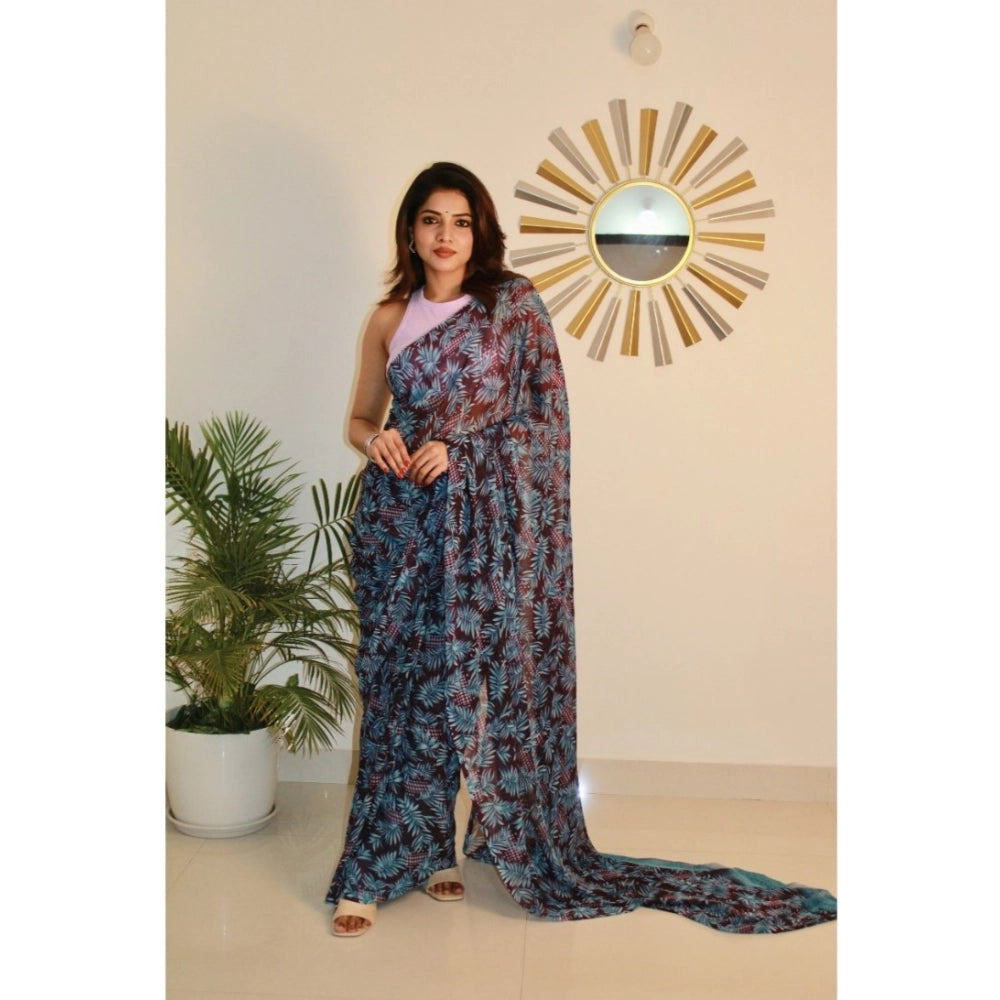 Generic Women's Georgette Printed Saree With Unstitched Blouse 5.5Mtr (Light Blue )