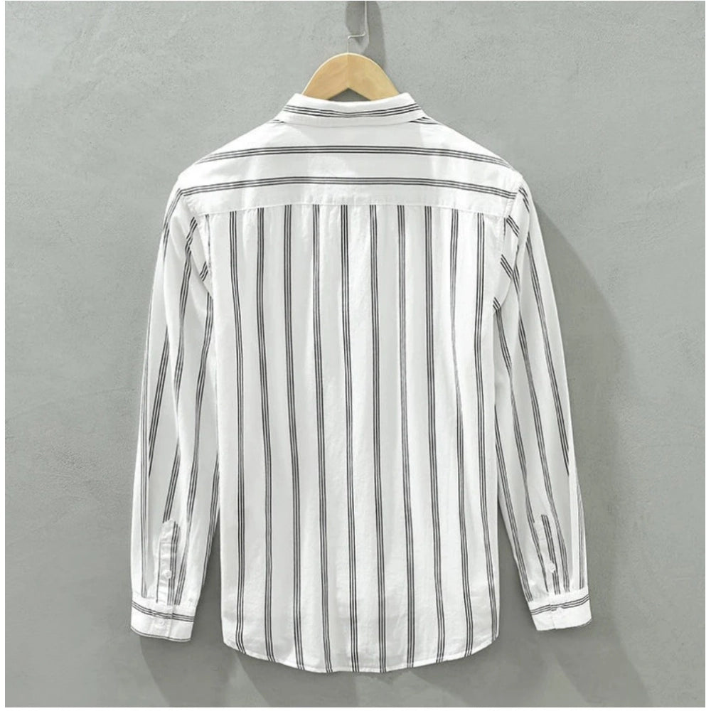 Generic Men's Casual Cotton Striped Full Sleeve Collar Shirt (White)