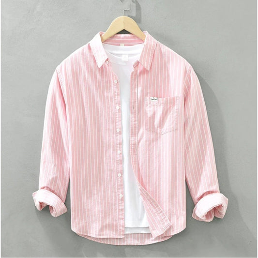Generic Men's Casual Cotton Striped Full Sleeve Collar Shirt (Pink)