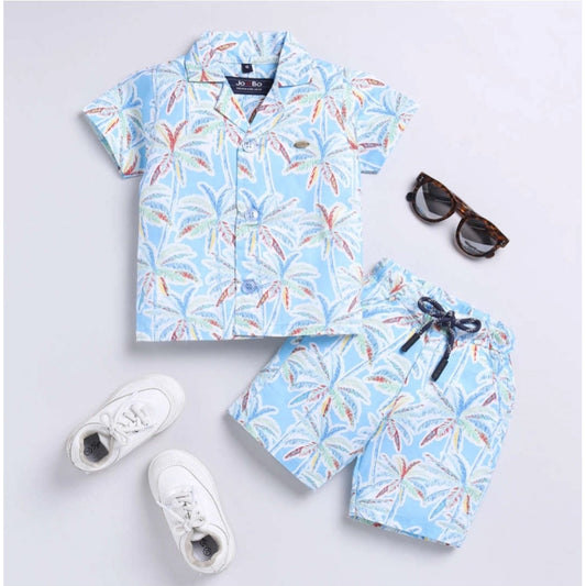 Generic Boy's Lycra Blend Printed Short Sleeve Shirt and Shorts Set (MultiColor)