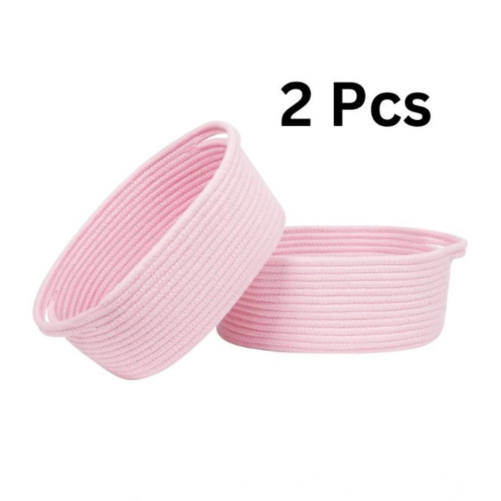 Generic Cotton 2 Pcs Oval Basket  Storage Basket For Clothes (Pink)