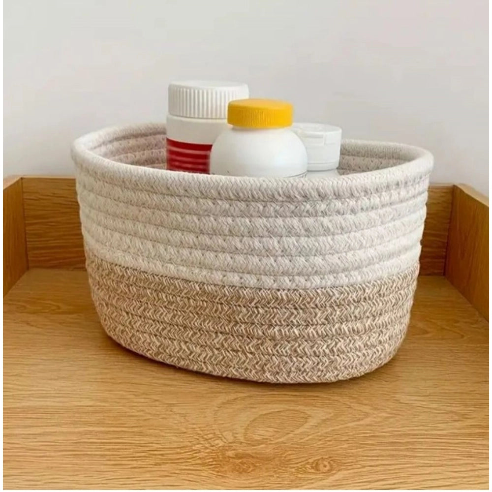 Generic Cotton Bathroom Storage Basket Pack of 1 Storage Basket For Clothes (White)