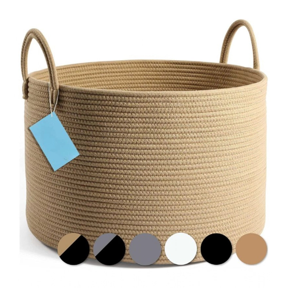 Generic Cotton Laundry Basket Pack of 1 Storage Basket For Clothes (Beige)